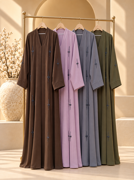 Naira Jewel Sprig Beadwork Abaya colour range