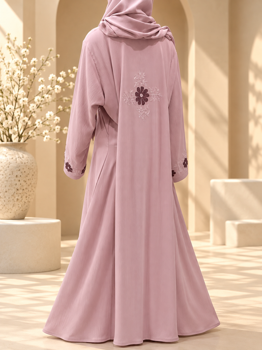 Gul-e-Sahar dusty mauve embroidered abaya — back view