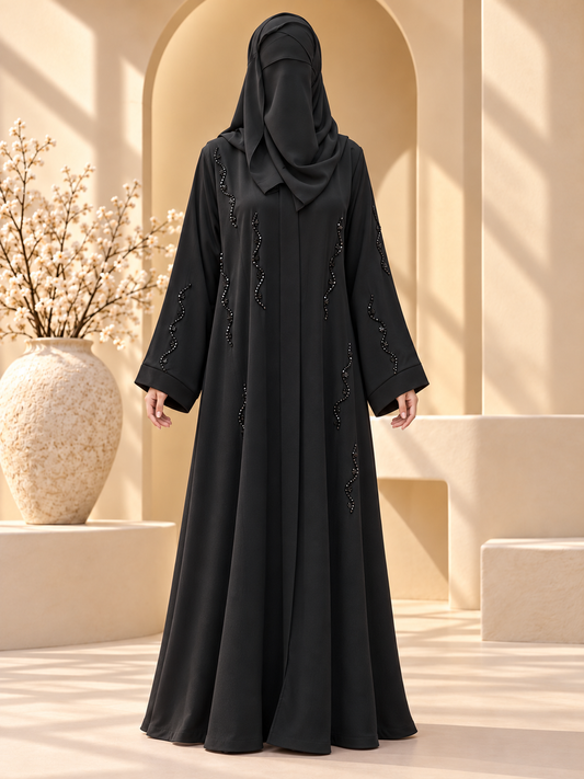 Lehar Beadwork Abaya — front in sunlit courtyard