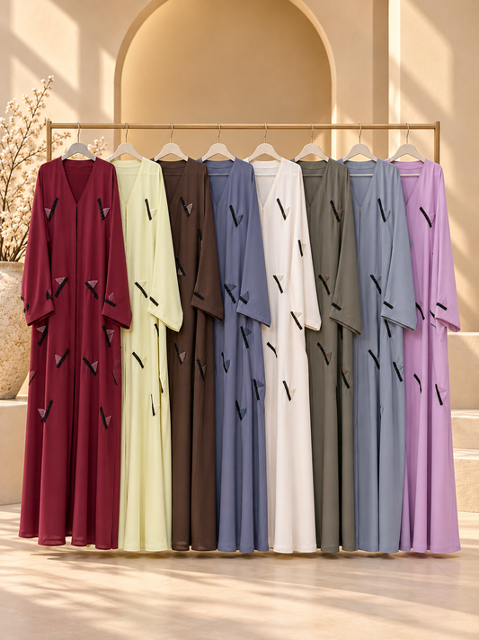 Shaakh Leaf Accent Beadwork Abaya colour range