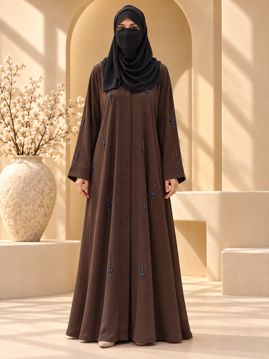Naira Jewel Sprig Beadwork Abaya front view