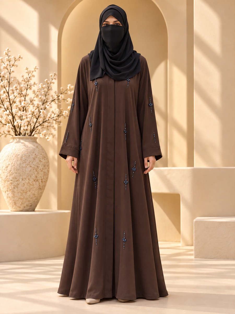 Naira Jewel Sprig Beadwork Abaya front view