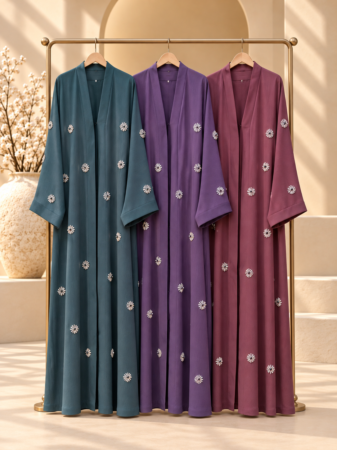 Meher Rosette Beadwork Abaya colour range