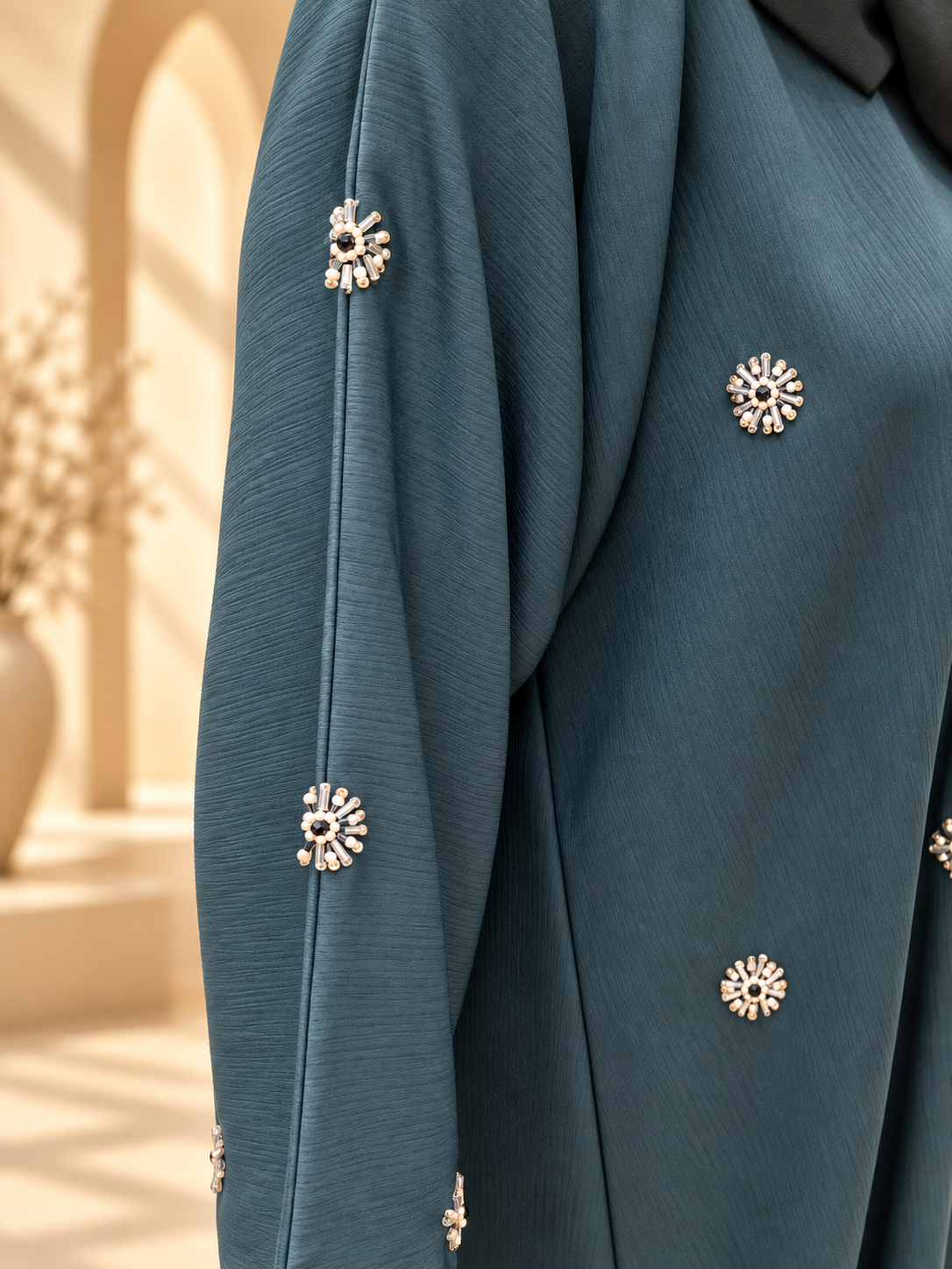Meher Rosette Beadwork Abaya detail