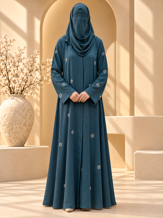 Meher Rosette Beadwork Abaya front view