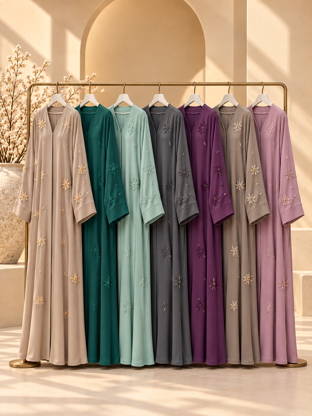 Gul-e-Noor Starflower Embroidered Abaya colour range
