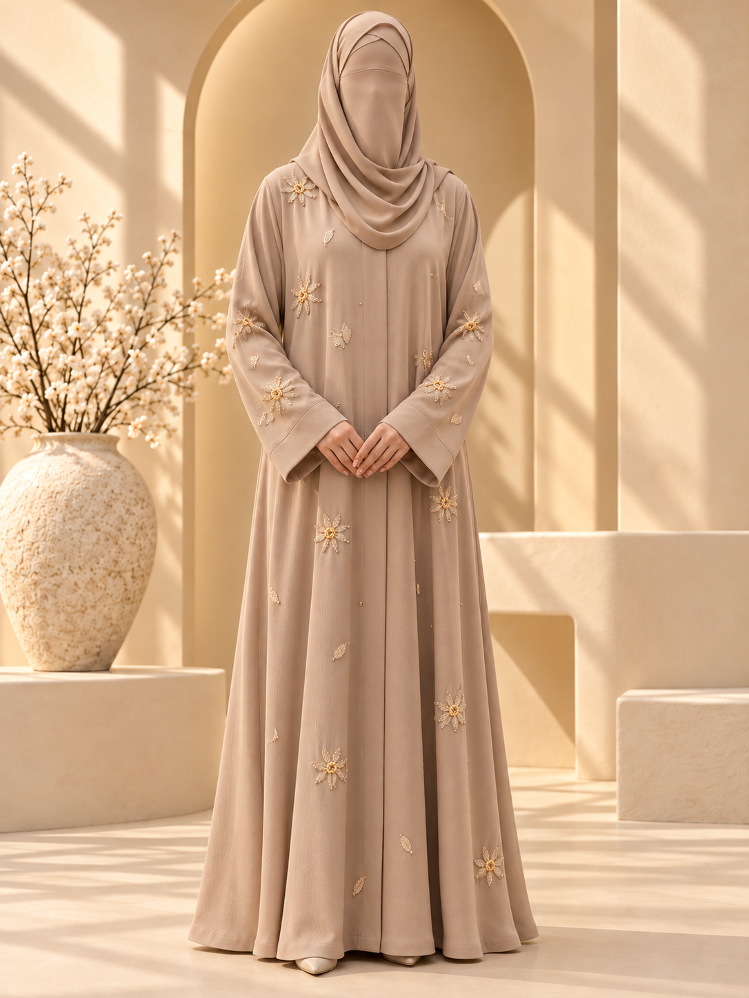 Gul-e-Noor Starflower Embroidered Abaya front view