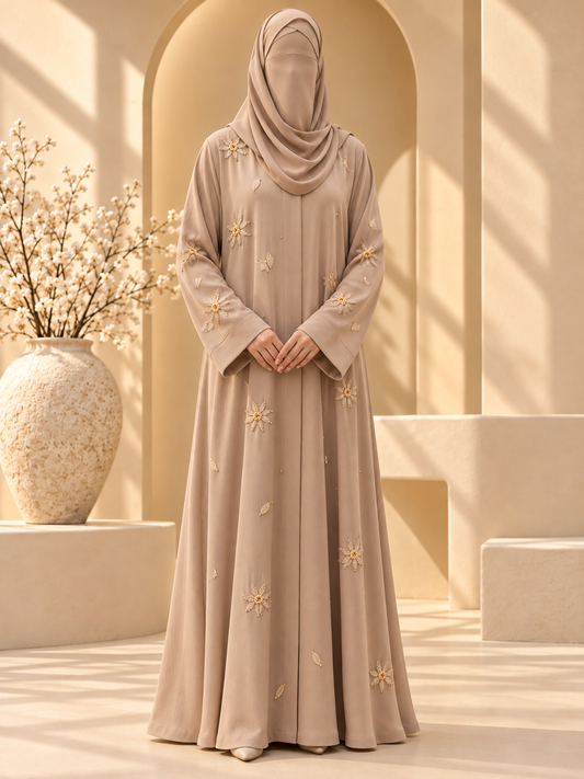 Gul-e-Noor Starflower Embroidered Abaya front view